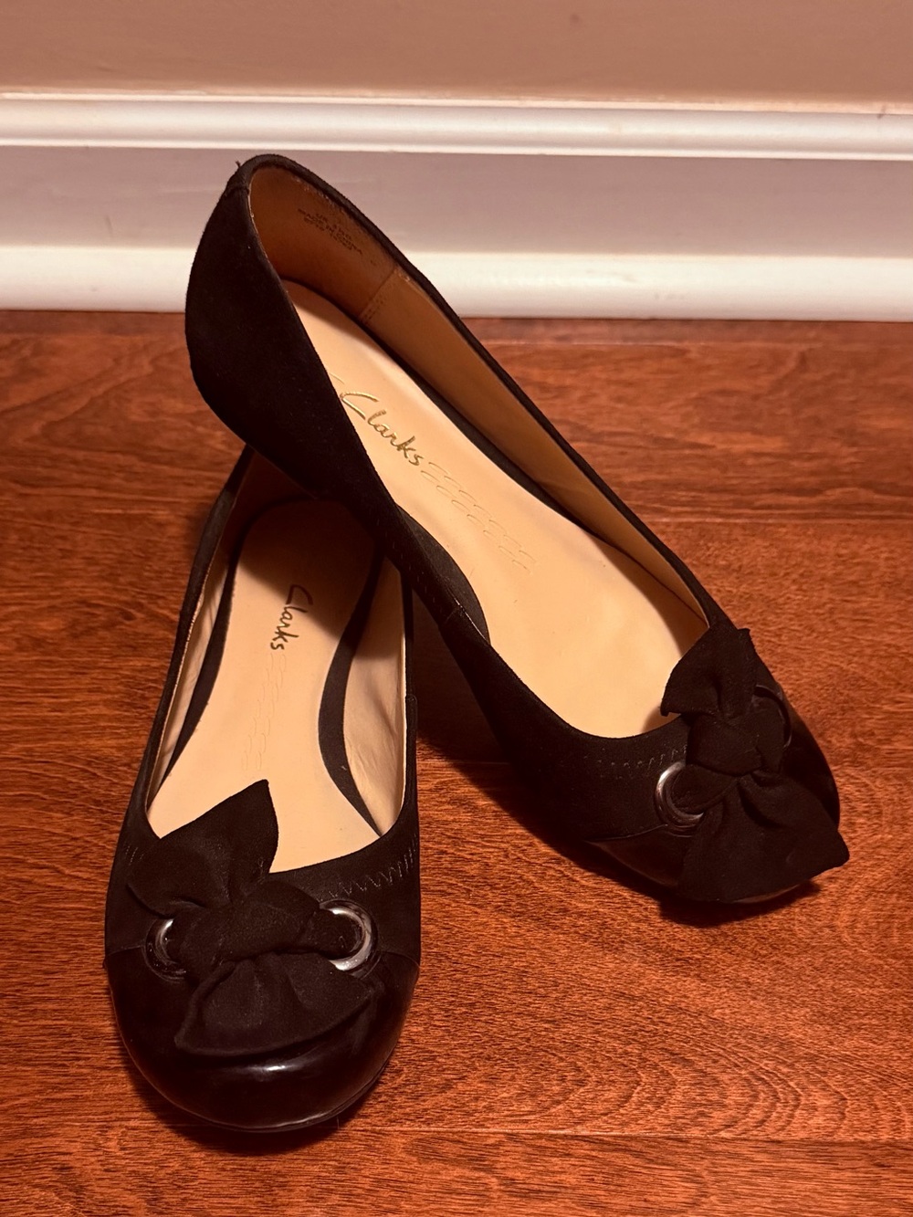 Clarks Black Flats with Bow Accent